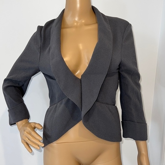 Aritzia Wilfred Grey Chevalier  Open Front Silk Blazer Jacket Coat size 4 - Picture 2 of 13